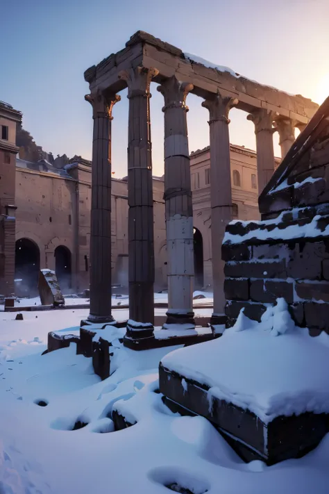 ancient roman ruins，pompeii，heavy snow，snow，snow，earthquake，disaster，earthquake，ruins，overlooking，