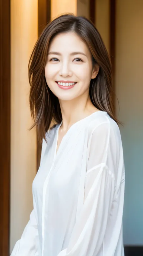 Highest quality,masterpiece,Ultra-high resolution,45Aged Japanese woman,The best smile,whole body,