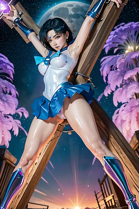 masterpiece, Highest quality, 超A high resolution, (Realistic)、RAW Photos,(every time :1.2), Octane Rendering, Surreal:1.1, Mature Woman, (3), Plump face:1.2, sexy, Highest quality, Very detailed,Very accurate, One Woman, ((Wearing a Sailor Mercury costume,...