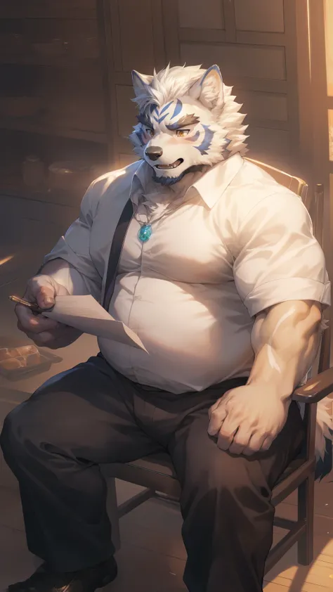 (By Empty Ghost, From thebigslick, By Dark Gem, Will chase), Keyuan Building (Onmyoji Daisenji Temple), High quality photos, Perfect anatomical structure, Anthropomorphic white wolf, male, 30 years old, (white wolf print), Thick eyebrows, short hair, Stron...