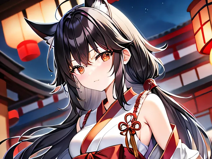 generate a picture of a black hair miko wearing traditional japanese outfit