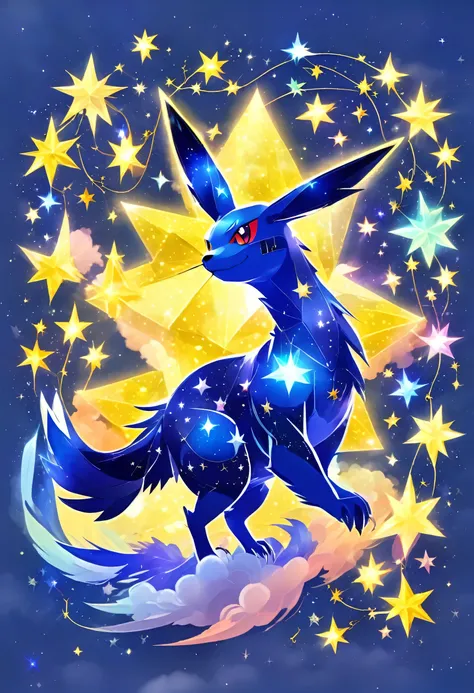 a constellation of stars in the shape of pokémon, magical sky