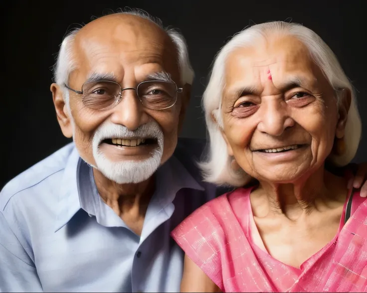 studio Image of a elderly Indian man and a maranobodysd15 woman, high quality, happy look on face, perfect hands, SFW,