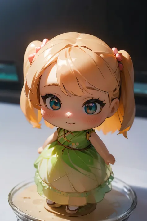 Photorealistic、瓶の中にサンドアートをするChibi Girl Doll、Glass Sand Art（Christmas）、Chibi Girl Doll（Spring dress、Pinning、Cute Shoes、Blushing smile）