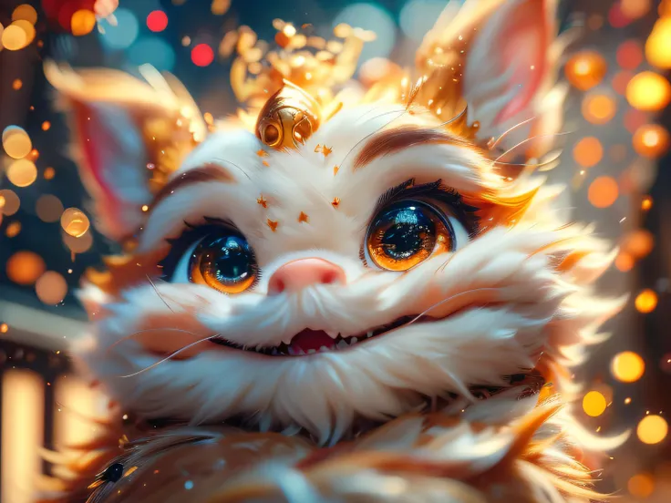 Magical Fantasy Creature, (best quality, masterpiece, Representative work, official art, Professional, Ultra high detail, 8k:1.3) super cute, big-eyed, with a soft, gentle nose, fluffy, smiling with two teeth, Persian cat on a natural background, realistic...