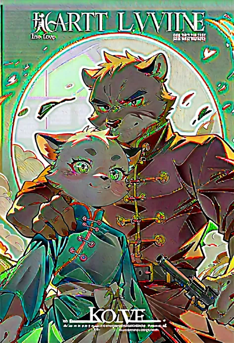 movie poster, movie artwork, concept art of love, romance novel cover, highres, top quality, best quality, perfect artwork, absurdres, perfect anatomy(couple, young 1male detective, 1woman in Chinese dress)(furry, kemono, anthro))with some elements of 007,...