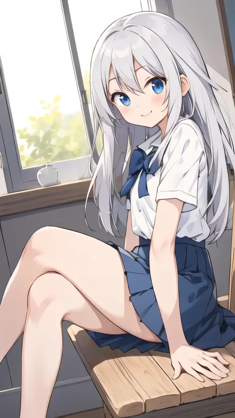 cute girl, アニメ, silver hair, straight hair, blue eyes, (young:1.1), (small bust:0.6), (cute:1.3), (middle bust:0.9), cute, (cute...