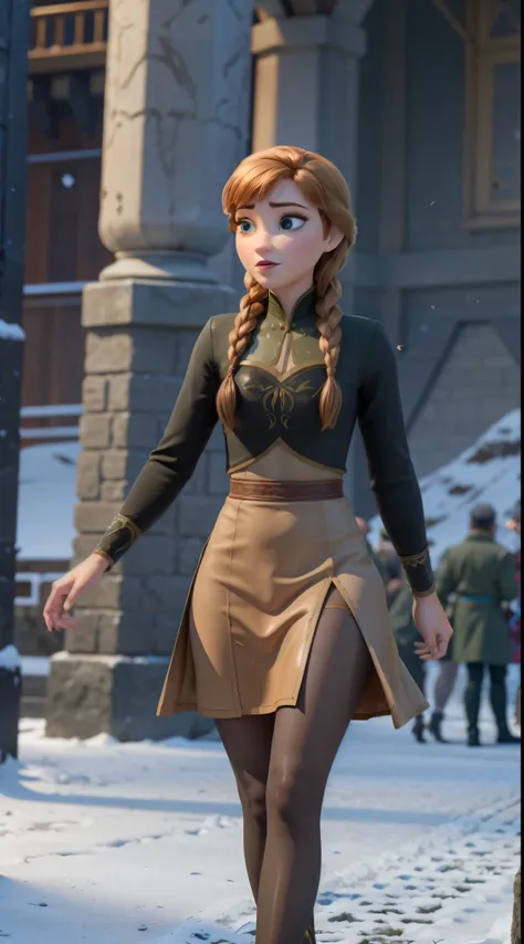 Photo of Anna of Arendelle wearing thight opaque pantyhose,  cameltoe