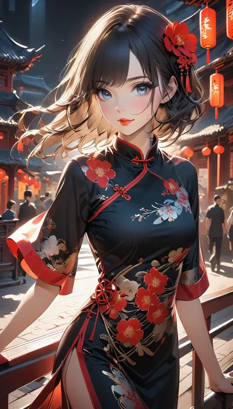 wearing a chinese dress