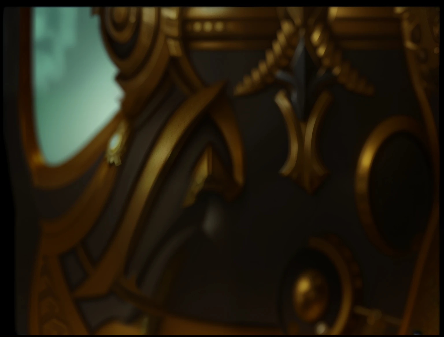 There is a gold and black clock, Severe jpg artifacts blurry, Severe jpg artifacts, Wow 4k detail fantasy, Ultra-high pixel detail, 16k zoom image, Intricate armor details, Extreme detail resolution, Breastplate, Photogenic details on the armor, Width, Gam...