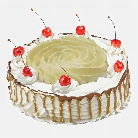 there is a pastel with cream and cherries on top, whipped cream on top, pastel, whipped cream, pastel art, high definition illustration, pastels, black forest, super realistic food image, the greatest pastel, made with illustrator, very detailed illustrati...