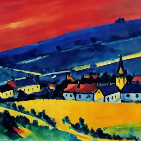 maurice de vlaminck&#39;s style、french countryside、portrait of a farmer with mountains in the background