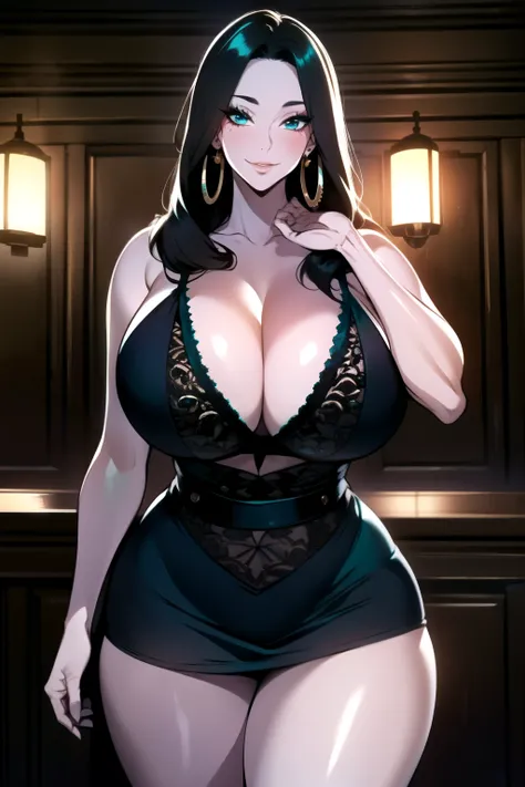 ultra realistic 8k cg, masterpiece, ((ultra detailed background,  intricate detail, highly detailed, fine details best quality, hyperdetailed face)), gigantic breasts ,beautiful lighting, absurdres, BoaHancockV2,  1girl, solo, (black hair), long hair, jewe...