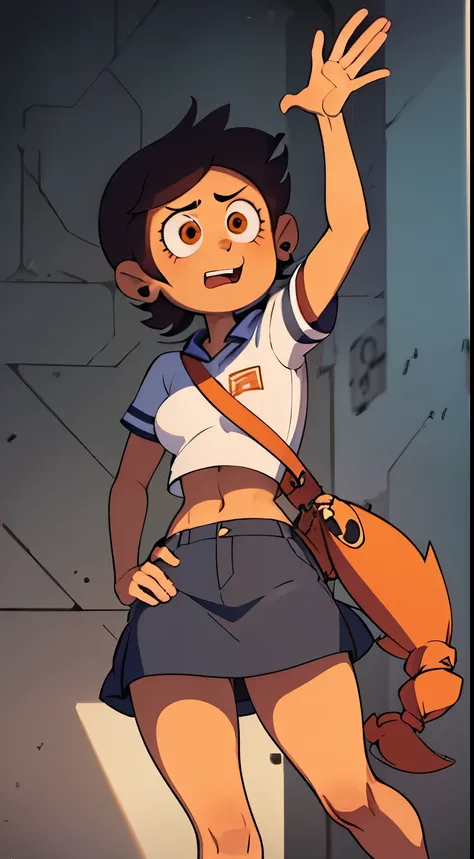 Luz Noceda with a Thick body, super big tits, massive boobies, big insane milkers, in school clothes ((small white shirt and a red and black striped mini skirt)), high quality fanart, Open legs style, Thick, official fanart, boobies, offcial art, (NSFW) N...