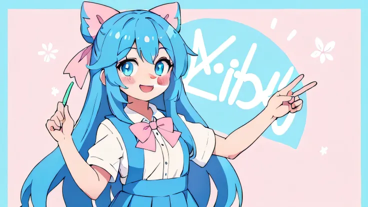 "A detailed anime-style girl inspired by Miku, with long, vibrant blue hair with light highlights. Her hair is straight with soft curls at the ends, framing her face gently. She has large, round, and bright eyes with a tender and cheerful expression. The c...