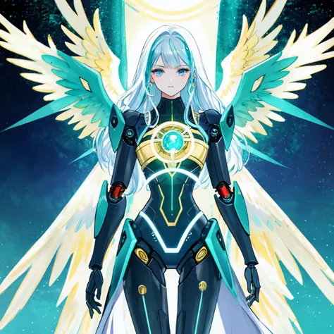 (((Blessing of prosperity)))1:2.0
(((The strongest ultra lucky)))1:1.5　BREAK
Wings: Symmetrical angel wings extending from the back, with a mix of gold, Blue, and green (1:1.8)  
Farbe: Gold (Main 1): The primary color is a rich, luxurious gold, symbolizin...