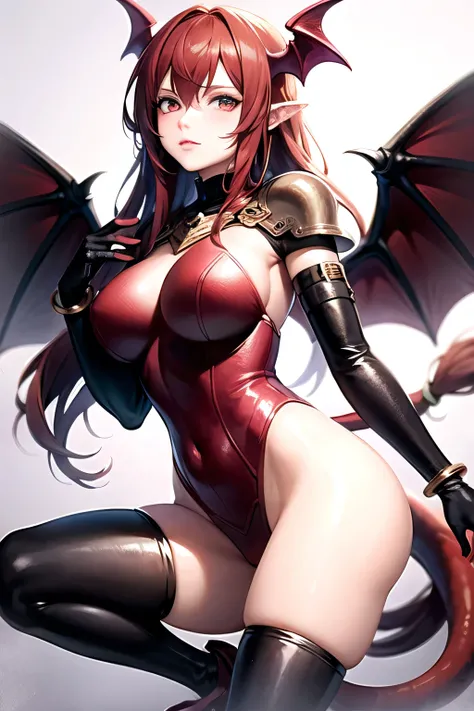 ((best quality)), ((masterpiece)), (detailed), woman, red scales, breastplate armor, long tail, braided red hair, succubus, bracelet