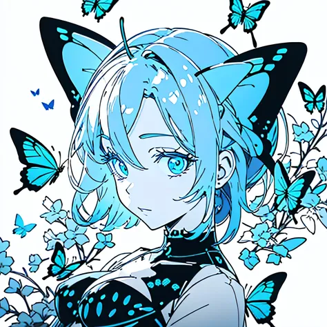 Blue Butterfly、Background black、Line Art、neon