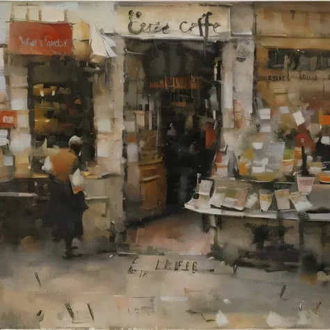 a parisian cafe around 1900、posters on the wall