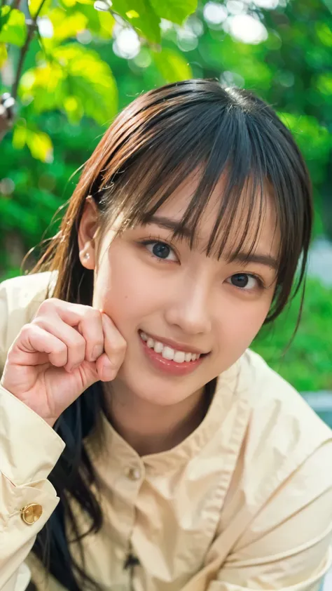 Clothing:2.55, Everything modern:1.66, Cute Japanese Women Photos, smile:1.78, 20-year-old, oil, One Length Hair＆Hair straightening balm:1.55, (photo Realistic:1.4), (hyper Realistic:1.4), (Realistic:1.3), (Smoother lighting:1.05), (Improving the quality o...