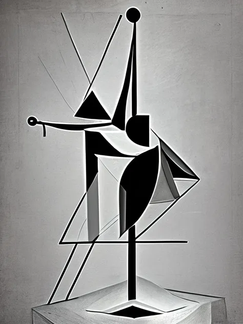 Pole dance, , lines, circle, round,  Cube, ball, triangle, picasso style expresionism, 3d artistic composition, black, white, gray, 