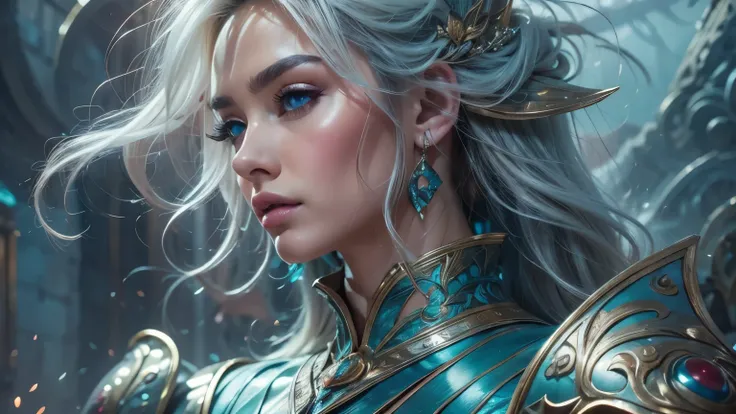 a close up of a woman in a silver and blue dress, chengwei pan on artstation, by Yang J, detailed fantasy art, stunning character art, fanart best artstation, epic exquisite character art, beautiful armor, extremely detailed artgerm, detailed digital anime...