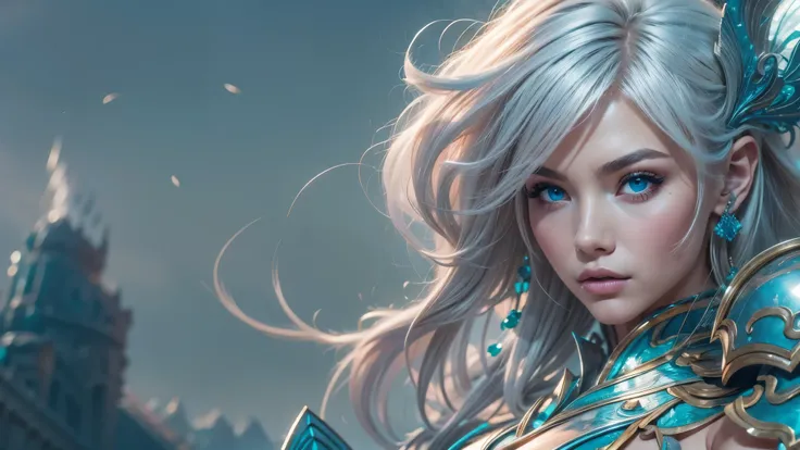 a close up of a woman in a silver and blue dress, chengwei pan on artstation, by Yang J, detailed fantasy art, stunning character art, fanart best artstation, epic exquisite character art, beautiful armor, extremely detailed artgerm, detailed digital anime...