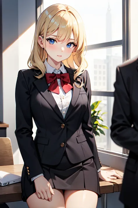 8ｋ,Highest quality,masterpiece, Sharp focus,high school girl，，Blonde，Lewd，blazer