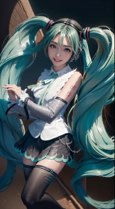 (Hatsune Miku character), Shiny light green hair, Long hair and ponytail, Take in the scenery, I can see, smile (big smile)、 whole body, 2 Girls, Perfect body, Perfect Anatomy, double eyelids, Moderate bust, Highly detailed skin texture,(Photorealistic Ski...