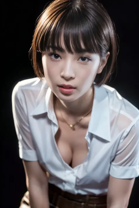 (masterpiece:1.2), (highest quality), (visible all over:1.3) ,(Super detailed), (8k, Complex), (Lens 135mm,F1.8), (realistic)(black background:1.3), portrait photography, side lighting,edge lights up,best shadow,Area light source,perfect anatomy,perfect fa...