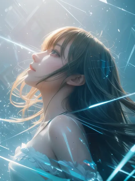 (anime),(cute)(masterpiece), (Highest quality),One girl,Upper Body,(Double Exposure:1.2),(Simple Background:1), (Cinematic angles),(Dynamic angles),Messy long hair,(Low contrast),(Flat Color:0.7)