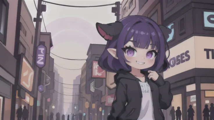 score_9, score_8_up, score_7_up, score_9,4k, HD, 8k, highres, antialiasing, texture, BREAK vampySDXL, 1girl, solo, looking at viewer, smile, short hair, large breasts, red eyes, purple hair,teeth, pointy ears, grin, makeup, sharp teeth, eyeshadow , gothic,...