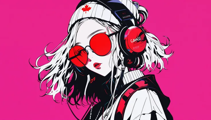 illustrator, アニメ , realistic ,sketch , 1 girl, ,lip, sweater,Order,  gradient background, neon hair,Textured trim, Canadian, (masterpiece,Best quality) ganyou, Otherworld fantasy character ,dj, dj booth, dancing to music, nightclub, (Red eyes with a strong...