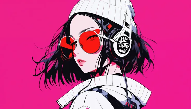 illustrator, アニメ , realistic ,sketch , 1 girl, ,lip, sweater,Order,  gradient background, neon hair,Textured trim, Canadian, (masterpiece,Best quality) ganyou, Otherworld fantasy character ,dj, dj booth, dancing to music, nightclub, (Red eyes with a strong...