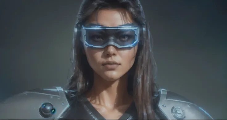 (((jessica henwick in a futuristic cyberpunk ninja assassin armor, glowing robotic ninja armor )), (dynamic pose), (masterpiece)...