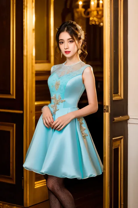 ulzzang-6500-v1.1, (RAW Photos:1.2), (Photorealistic), Beautiful detailed woman, (Genuine: 1.4), Very detailedな目と顔, Beautiful and fine details, (((Upper class girl in elegant formal dress of random colors:1.3)))、(Surrealistic pantyhose covers:1.2), (High h...