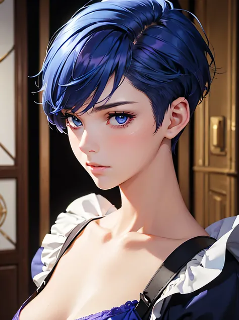 
(8k, Realistic, Highest quality: 1.4), (One girl), Beautiful Face, (Realistic Face), (Blue-violet hair, Short hair with shaved sides:1.3), Boyish hairstyle、Beautiful hairstyle, Realistic eyes, Beautiful attention to detail, (Realistic Skin), Beautiful Ski...