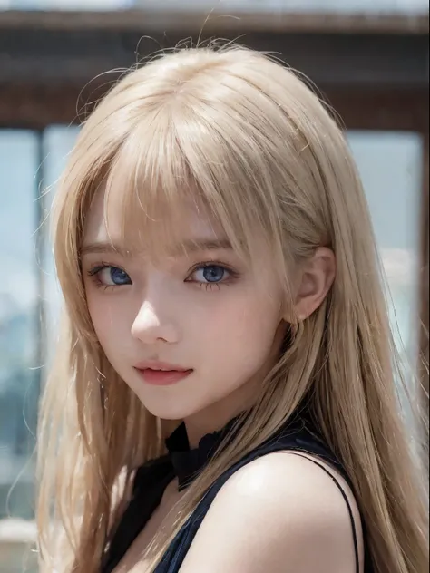 A little smile、night、[RAW photography、(((Portrait of extreme beauty)))、((glowing skin))、1 girl、 Beautiful girl from Prague、bright expression、((Platinum-Blonde-Hair))、[Big blue eyes that shine like jewels]、Shiny, shiny skin、Long silky hair、eyeliner、Beautifu...