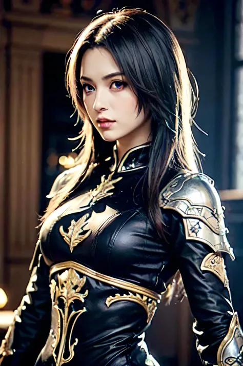 (8k, Highest quality, masterpiece, Final Fantasy Style: 1.2), (Realistic, photoRealistic: 1.37), Very detailed, One Girl, Paladin with a shining sword, Wide viewing angles, ((Glamour)), Large, firm, swaying bust, Very delicate depiction, Miniature Painting...