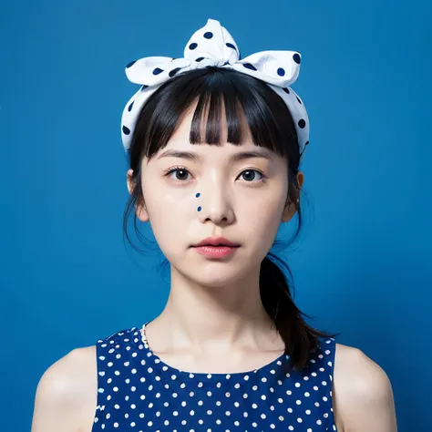 Surrealism、Woman with polka dot face、Blue background、Can be viewed