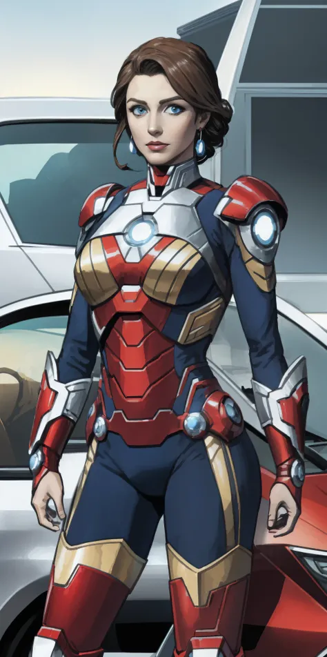 Mercedes von Martritz in Iron Man armor: Mark XLIX Rescue Armor, Detailed costume design