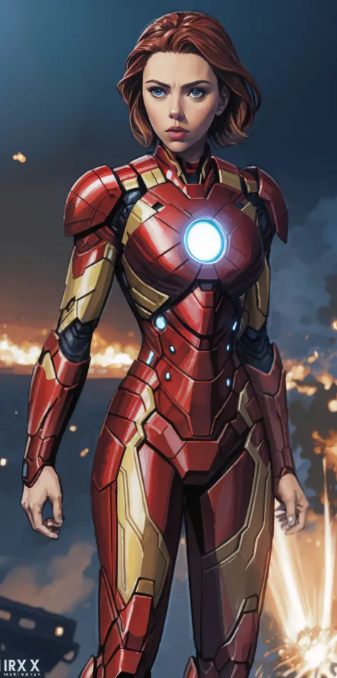 Scarlett Johansson in Iron Man armor: Mark XLIX Rescue Armor, Detailed costume design