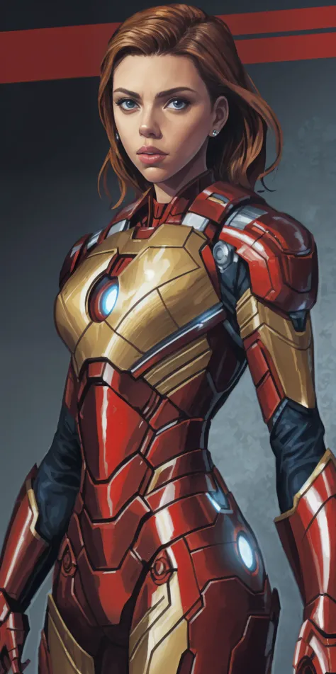 Scarlett Johansson in Iron Man armor: Mark XLIX Rescue Armor, Detailed costume design