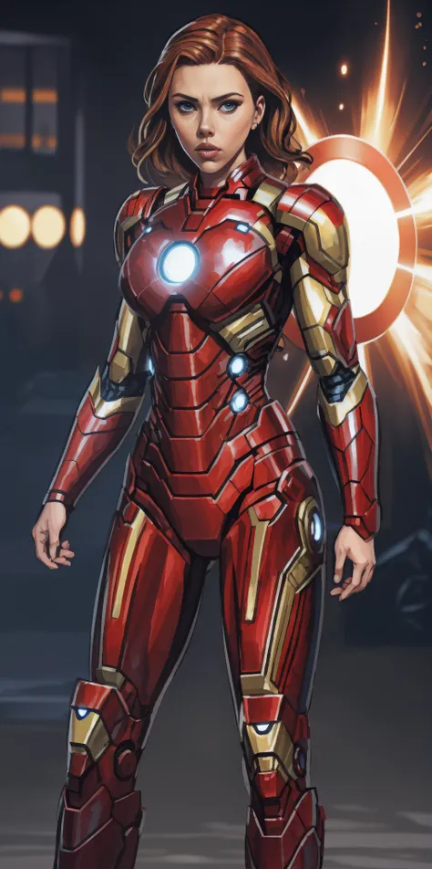 Scarlett Johansson in Iron Man armor: Mark XLIX Rescue Armor, Detailed costume design