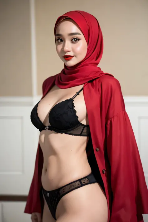 ((Red Lips)), Coats Medium body portrait, ((Hijab Stylish)), HALIMAHS MOTHER IS 8 HER BODY IS VERY FAT & NUDE AT A DARK NIGHT PLACE, Ultra High Res. realistic: 1.4, UHD, lace , very flat chest, half body portrait , skinny my body, view from side seductive ...