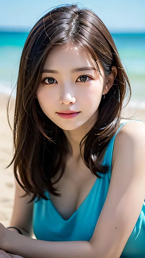 Tabletop, Highest quality, shape, Very detailed, finely, High resolution, 16K, Perfect dynamic composition, Straight Hair, Medium Hair, Brown Hair,Natural color lip, smile, 20 year old girl、cute、beautiful、Perfect and beautiful face, beautiful and detailed ...