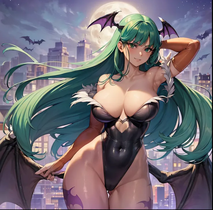 ((1girl)),((alone)),morrigan_aensland, (darkstalkers ),(masterpiece), (best quality), (ultra detailed), (best illustration), (best shadow), (absurdities), focus sharp, cowboy shot, atmospheric perspective, depth of field, dynamic posture, ((looking at view...