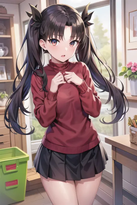 (best quality), [masterpiece], ((beautiful:0.75) cute girl:0.75), [clear and clean] pixiv (illustration), ((rintohsaka)), black ...