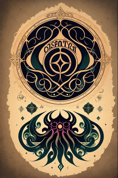 T-shit design, lovecraft art, cosmic horror, cthulhu::2 tentacles, art nouveau, occult symbols, eldritch colors, surrealism, synthwave:: t-shirt vector, center composition graphic design, plain background::2 mockup::-2 --upbeta --ar 1:1
