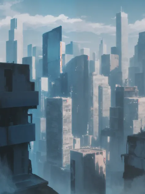 abandoned city,Blue sun,cinematic,cyberpunk,gigantic and colossal buildings